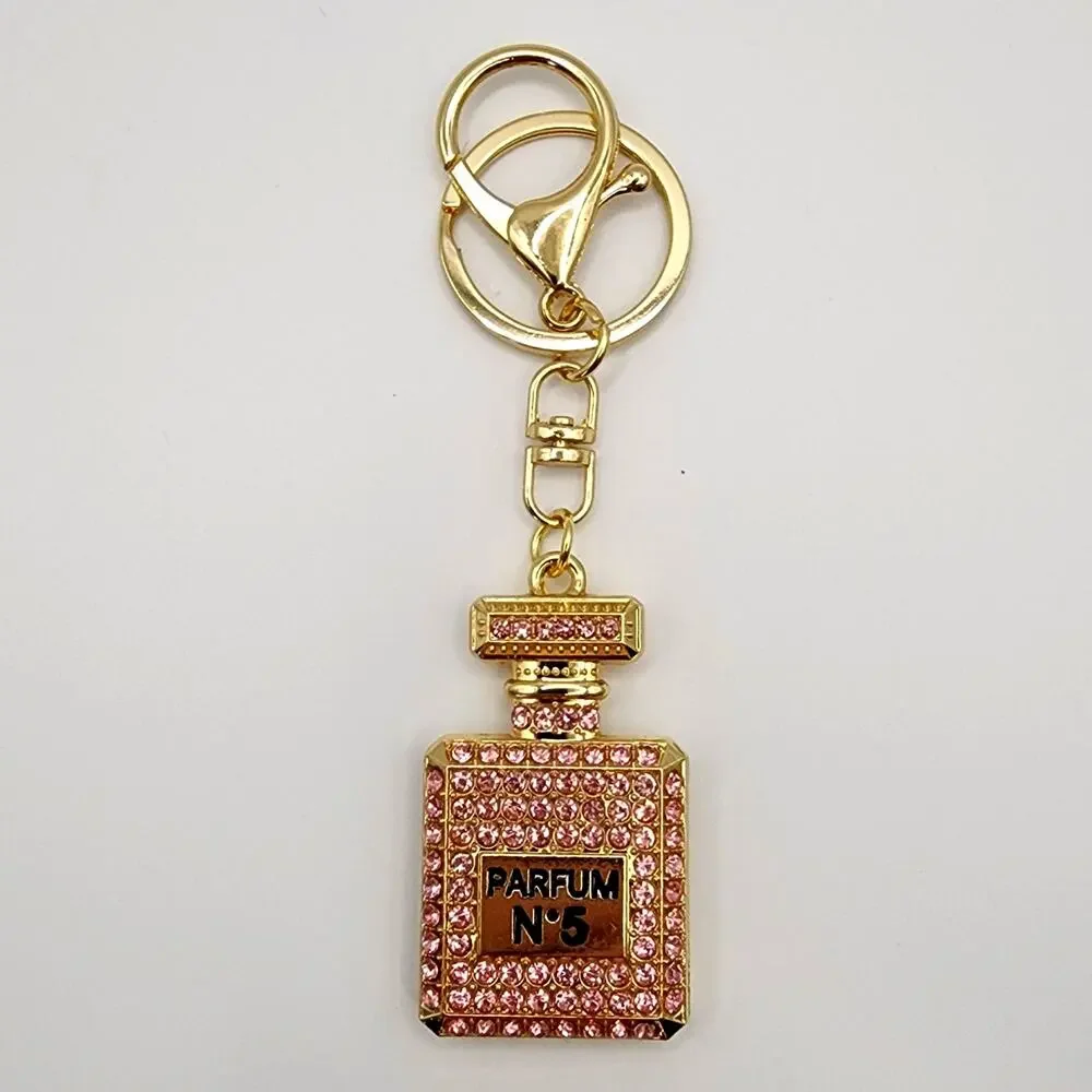 Parfum No 5 Perfume Bottle Keychain Bag Charm Pink Rhinestones Bling